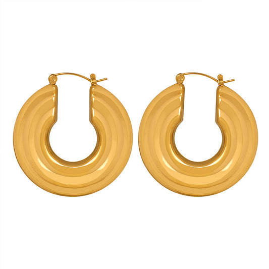 Fashionable Titanium and Gold-Plated Circular Earrings for Women