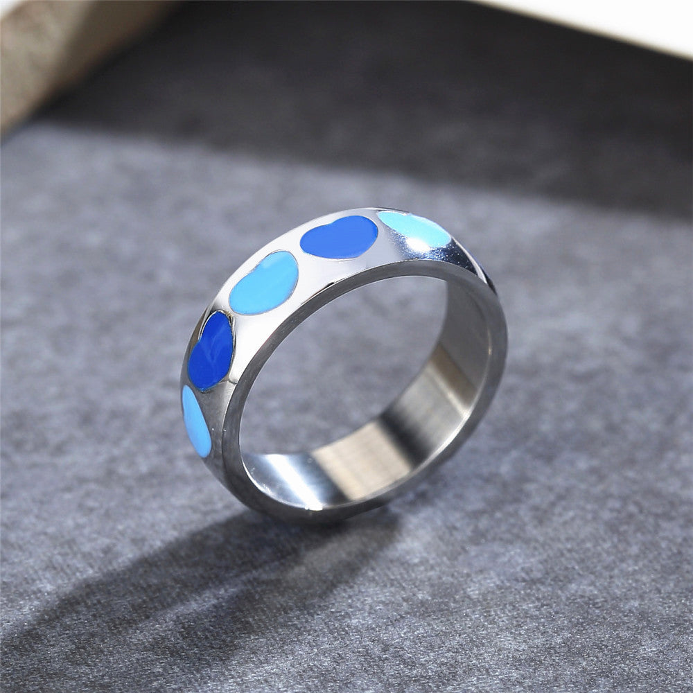 Rainbow Heart Epoxy Ring in Y2K Style - Titanium Steel