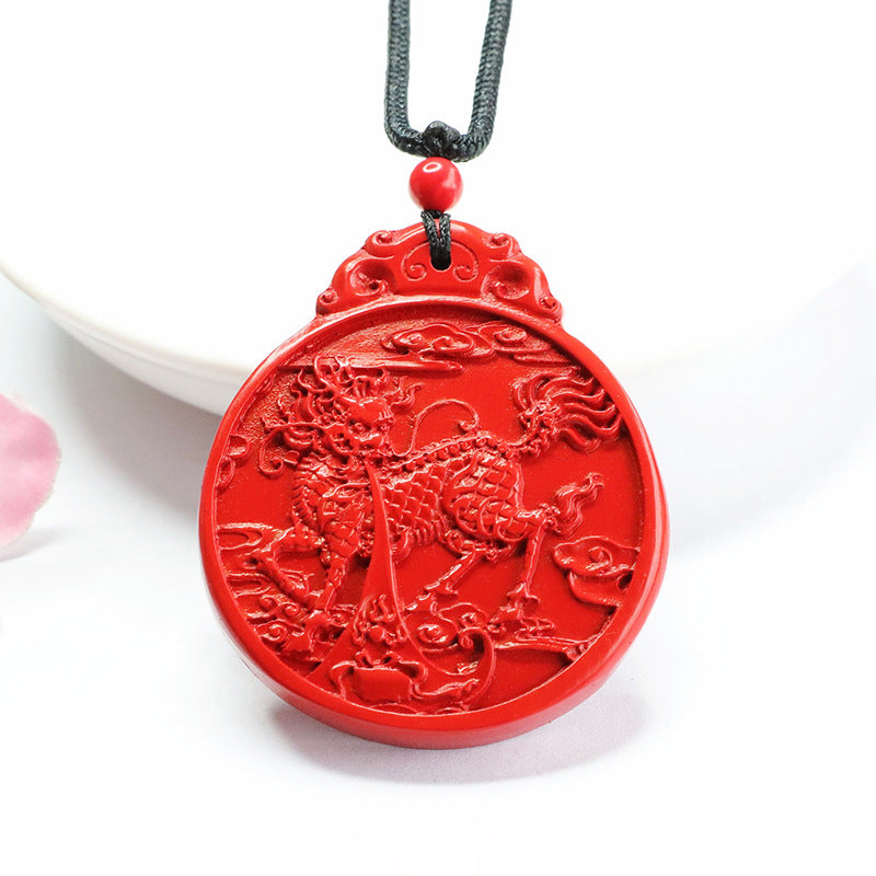 Vermilion Sand Pendant, Red Sand Fire Qilin Round Pendant