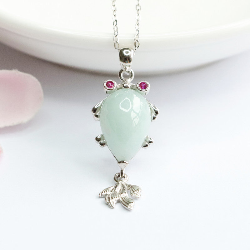 Fortune's Favor Goldfish Necklace with Natural Jade Gemstone