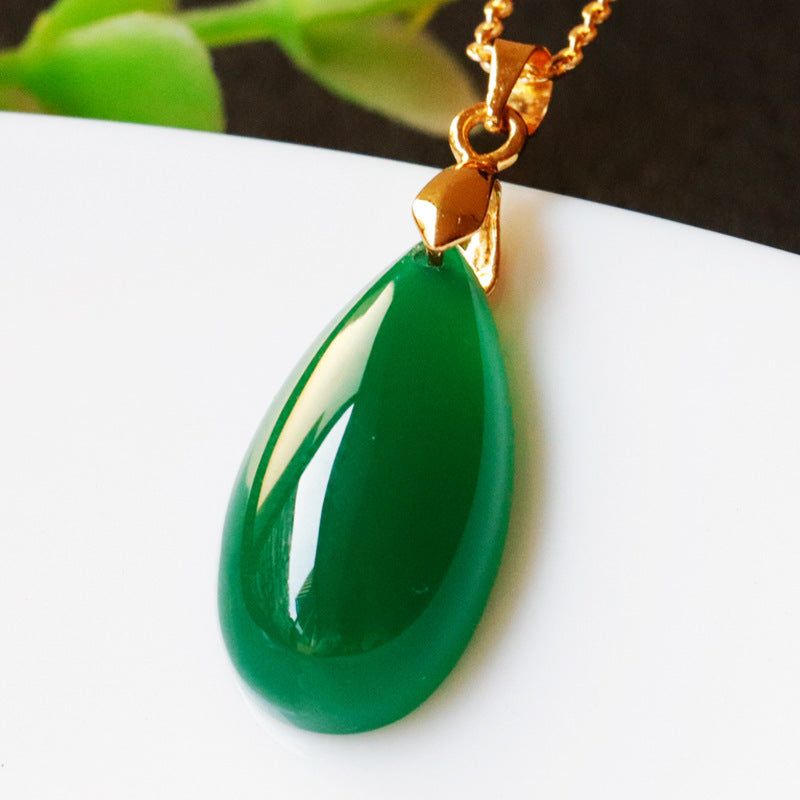 Green Chalcedony Pendant in Water Droplet Shape