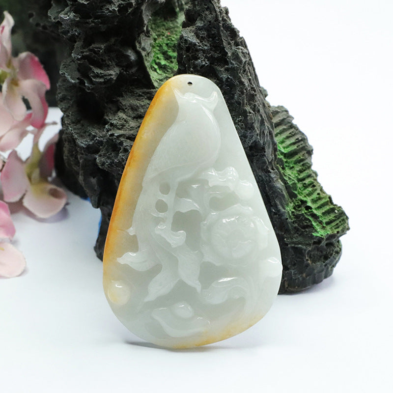 Pretty Phoenix Peony Jade Fortune Pendant