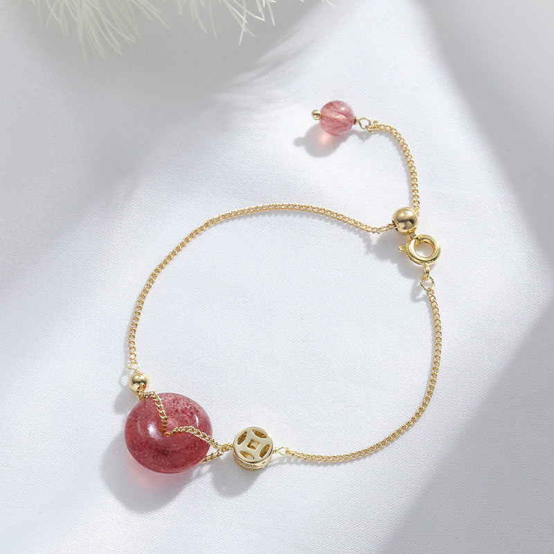 Strawberry Crystal Sterling Silver Bracelet with Lucky Crystal Powder