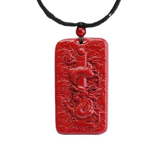 Cinnabar Dragon Pillar Pendant with Purple Gold Sand