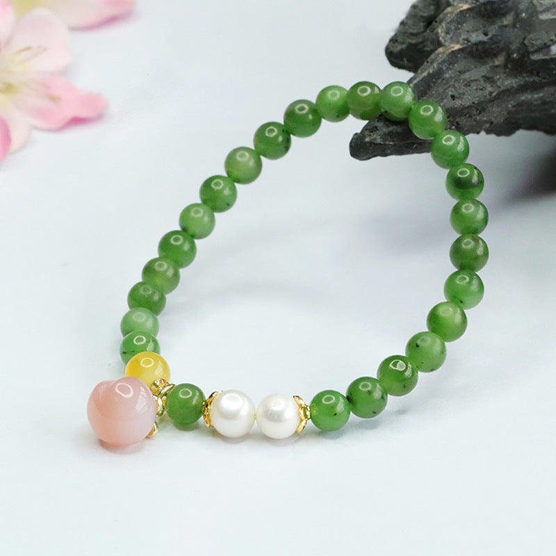 Fortune's Favor Sterling Silver Bracelet with Jade, Honey Wax, and Pearl