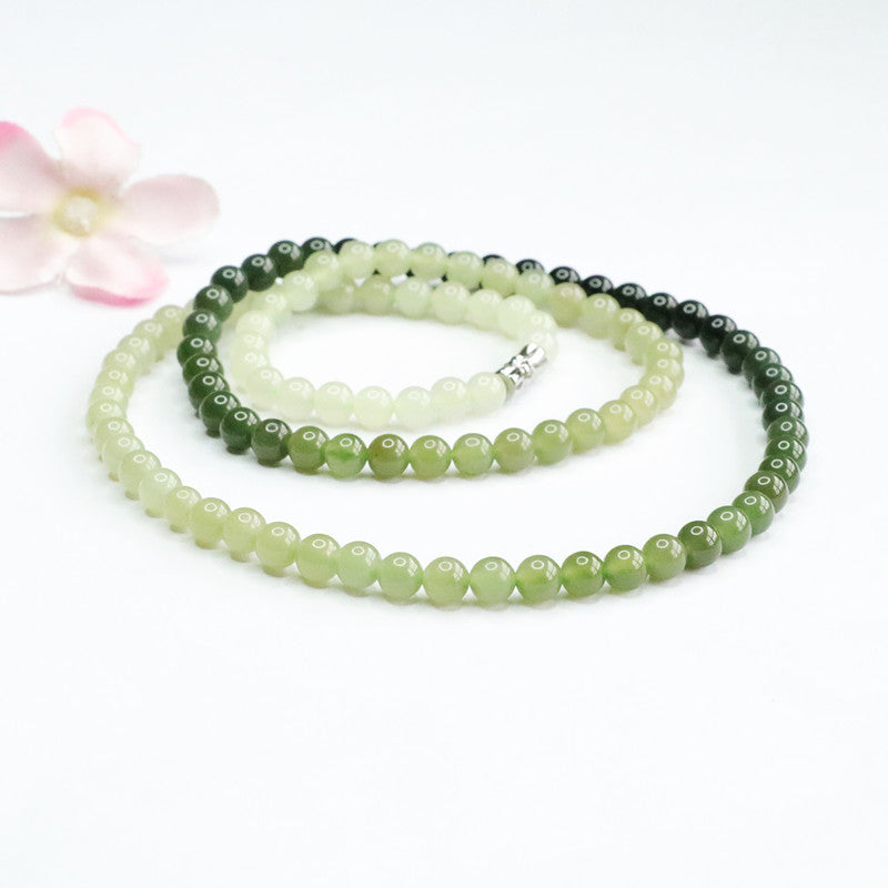 Natural Hetian Jade Jasper Gradient Necklace, Beads Jewelry