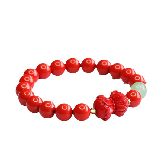 Red Lotus Cinnabar and Jade Bracelet