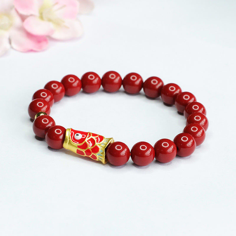 Fortune's Favor Cinnabar Koi Fish Bracelet - Sterling Silver Female Bracelet