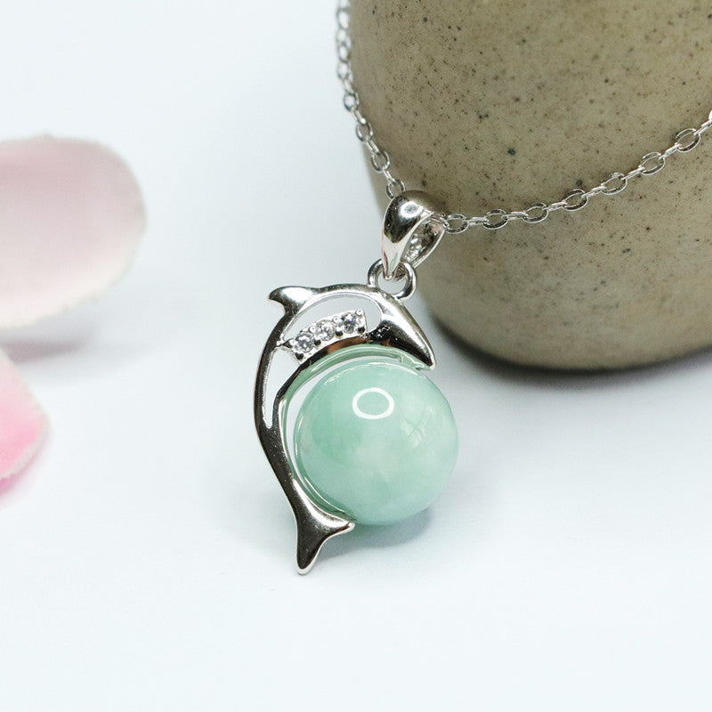 Fortune's Favor Sterling Silver Jade Dolphin Necklace