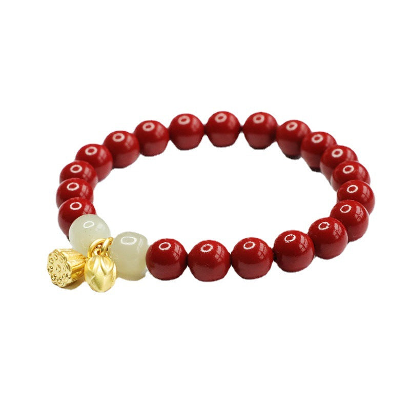 Fortune's Favor Sterling Silver Bracelet with Cinnabar Stone and Hetian Jade