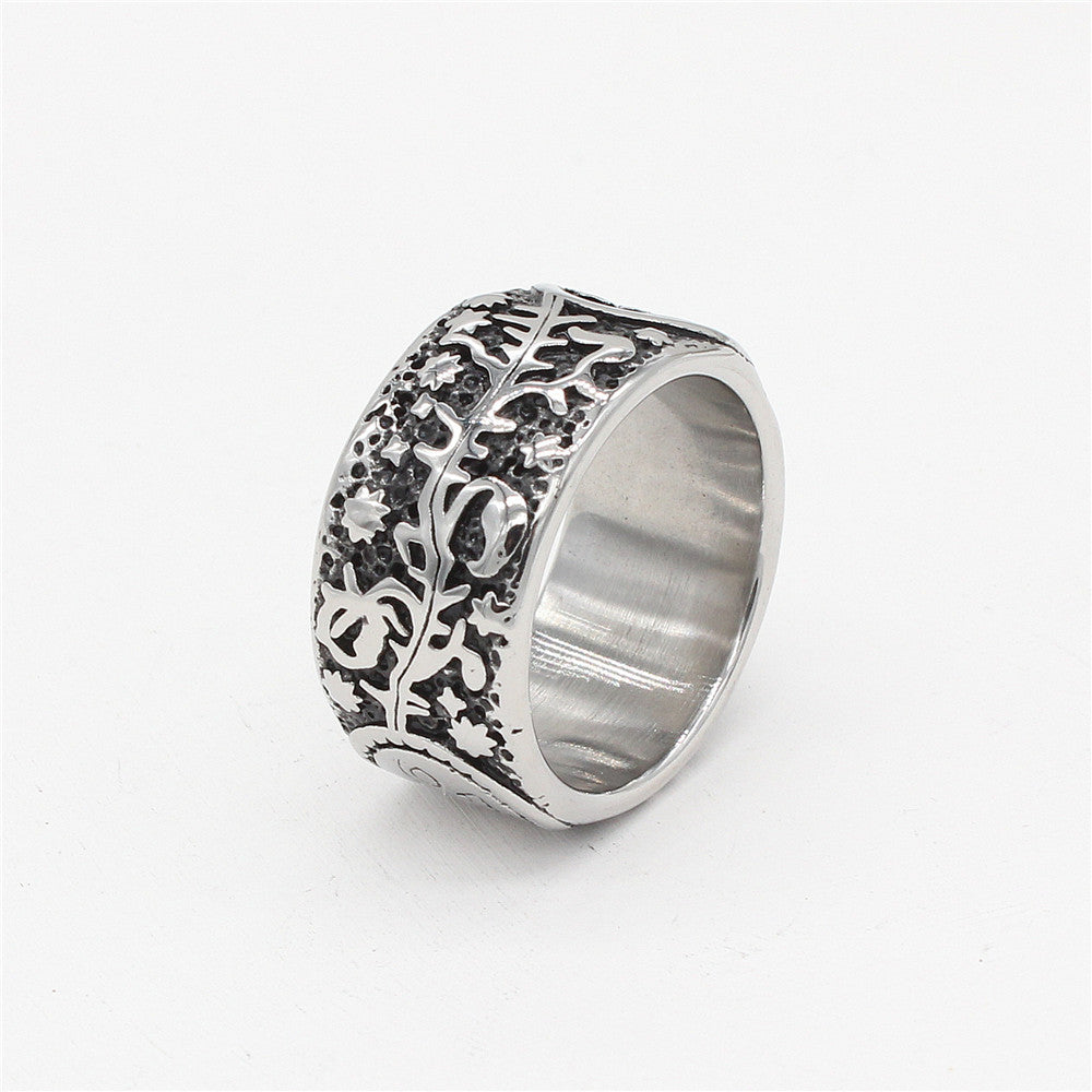 Retro European and American Punk Sun Moon Men's Titanium Steel Ring