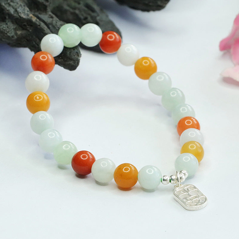 Colorful Sterling Silver Jade Bracelet by Planderful Collection