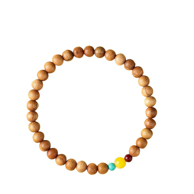 Artistic Literary Wooden Bracelet with Peach Wood and Cinnabar Honey Wax Beads