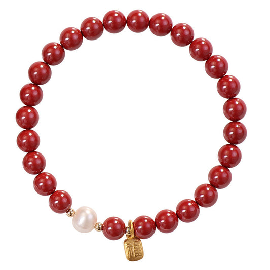 Authentic Purple and Gold Cinnabar Pearl Bracelet for Women