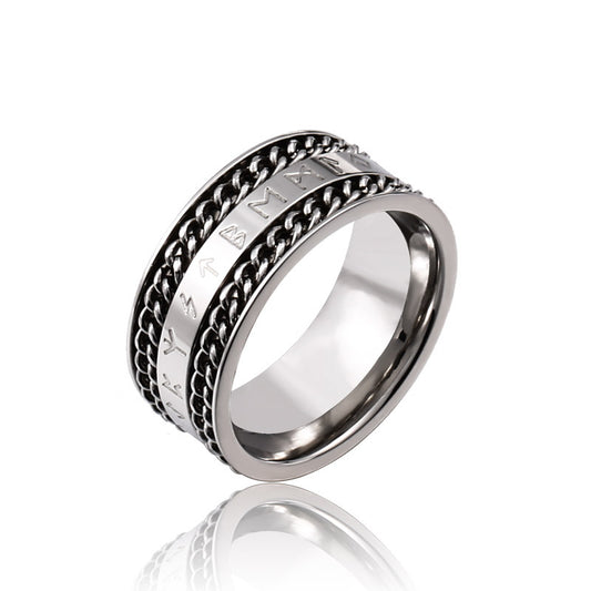 Nordic-Inspired Stainless Steel Chain Ring for Men - Stylish Viking Letter Design