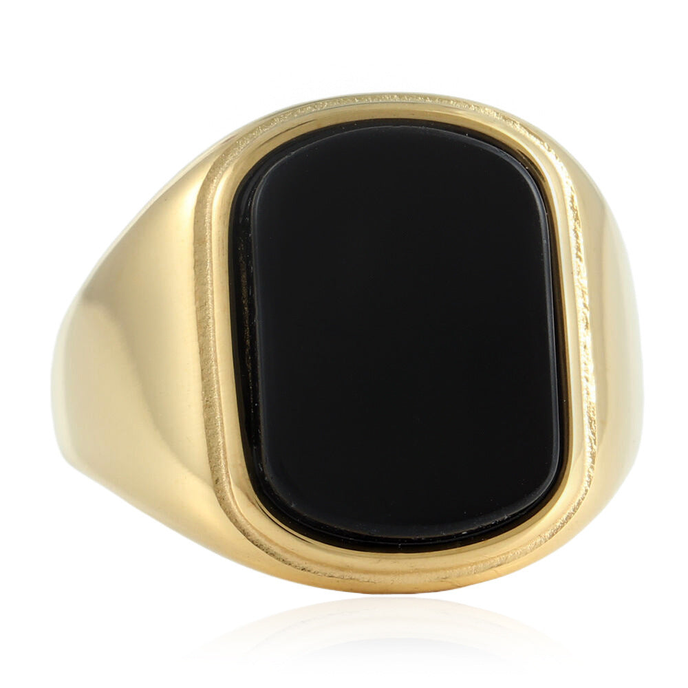 Titanium Steel Black Stone Ring for Men - Retro Trendy Accessories in Sizes 7-13