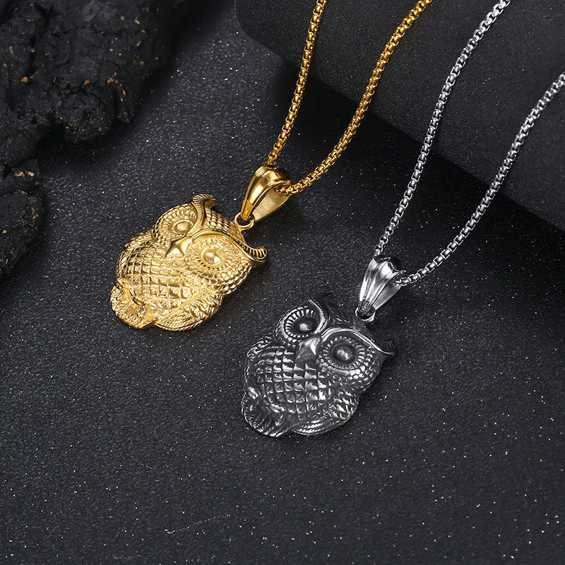 Vintage-Inspired Stainless Steel Owl Pendant for Men - Trendy Punk Animal Accessory