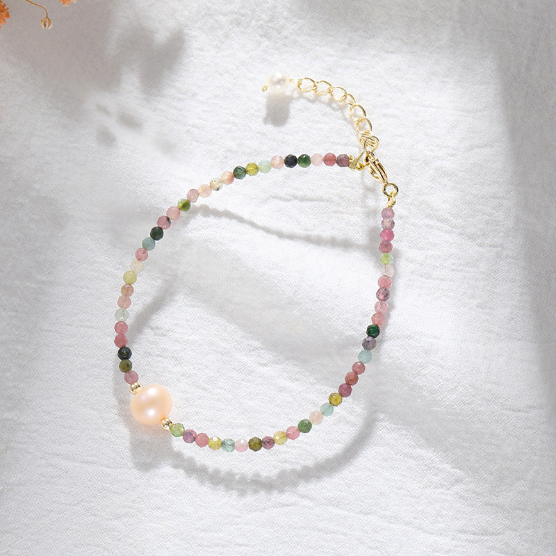 14K Gold Electroplated Tourmaline and Pearl Bracelet