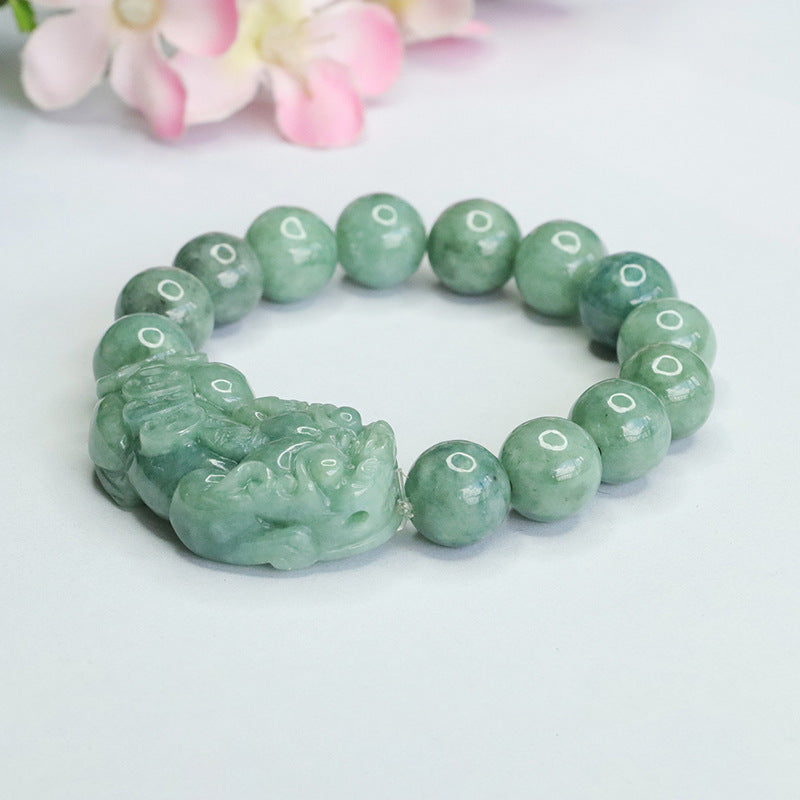 Fortune's Favor Sterling Silver Jade Bracelet with Pixiu Charm