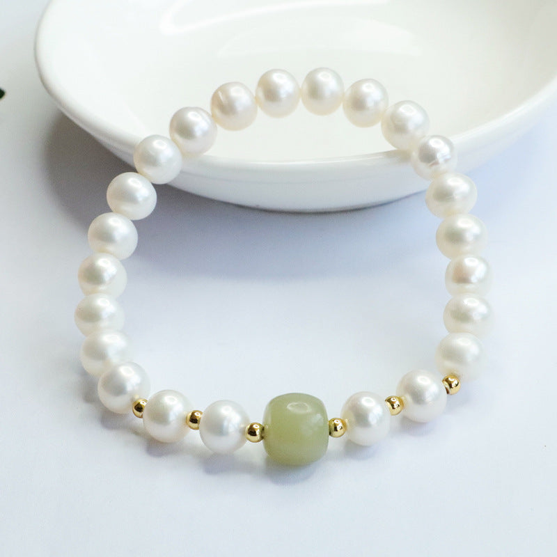 Jade and Freshwater Pearl Sterling Silver Bracelet - Fortune's Favor Collection