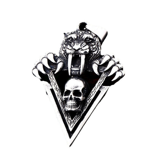 Vintage-Inspired Men's Tiger Skull Pendant in Stainless Steel and Titanium, Perfect for Wholesale Jewelry Trade