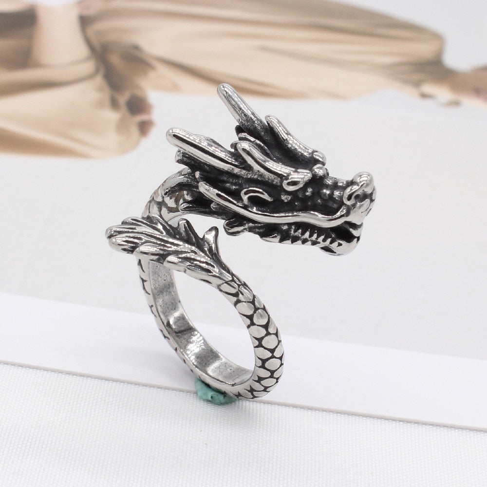 Personality Retro Chinese Dragon Titanium Steel Ring for Men