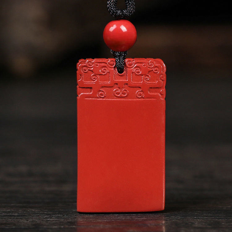 Exquisite Cinnabar Pendant in Vermilion Sand Rectangle Shape