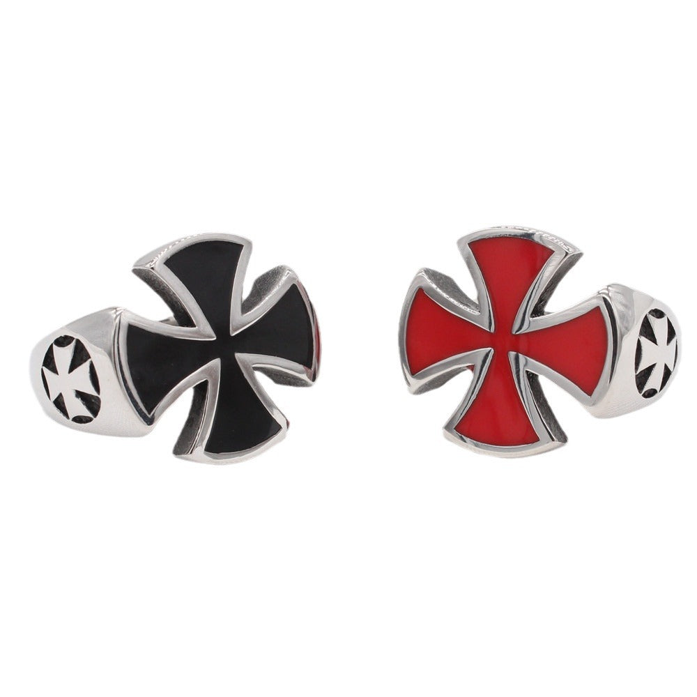 Stylish Crusader Cross Polished Titanium Steel Ring for Men