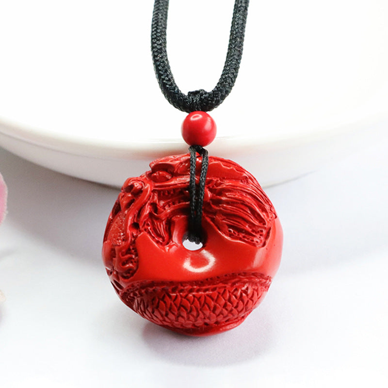 Cinnabar Ping'an Buckle Red Sand Carving Dragon Pendant