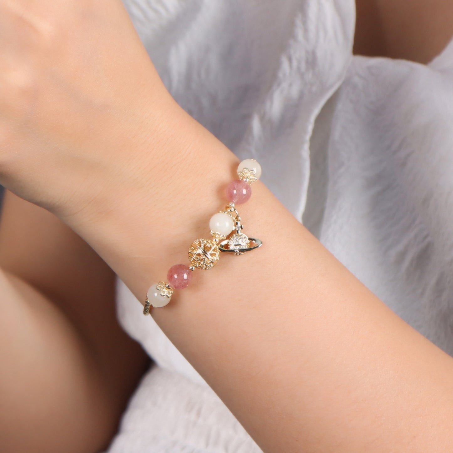 Fortune's Favor Sterling Silver Strawberry Crystal Bracelet