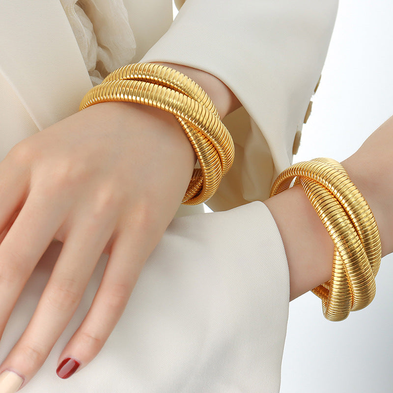 Golden Serpentine Layered Bracelet for Women by Planderful - Everyday Genie Collection