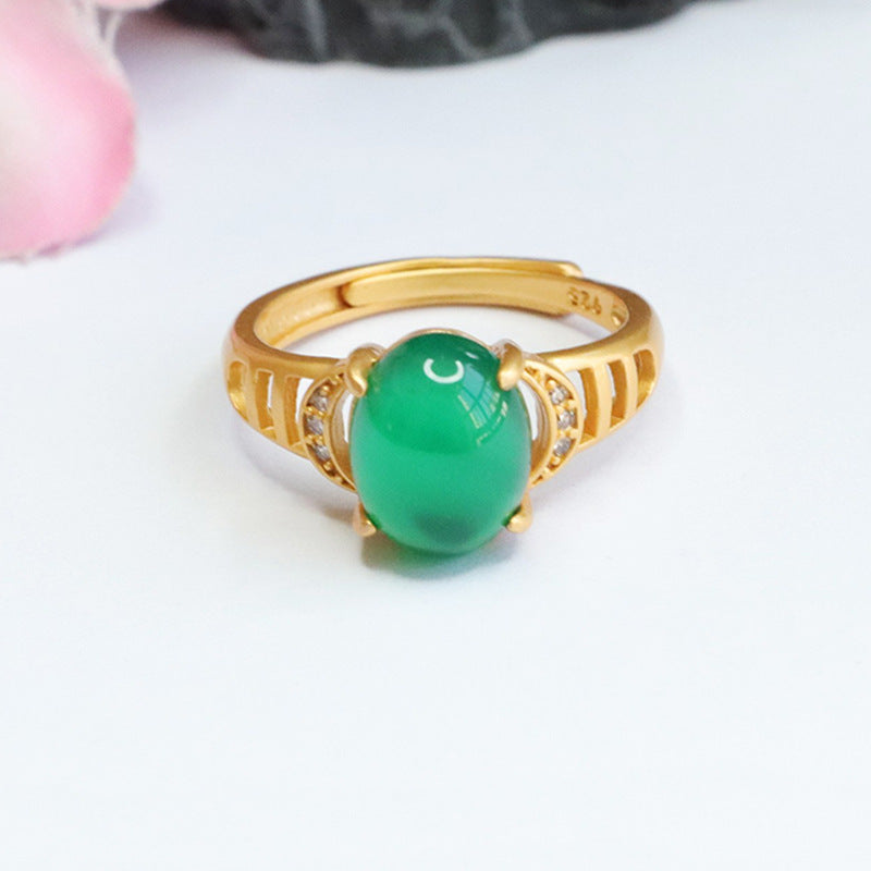 Green Chalcedony Fortune's Favor Hollow Ring