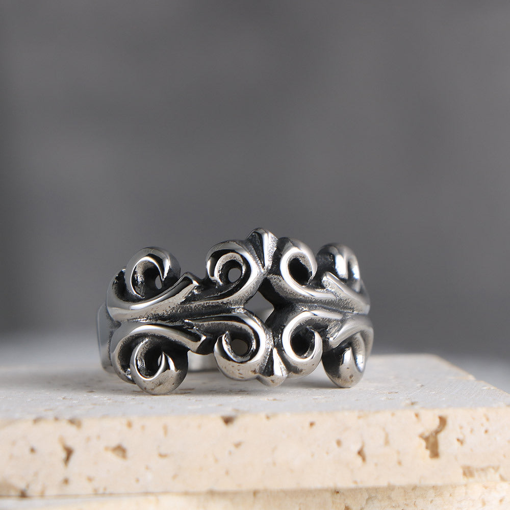 Punk-Inspired Carved Titanium Steel Couple Rings for Men - Wholesale Available