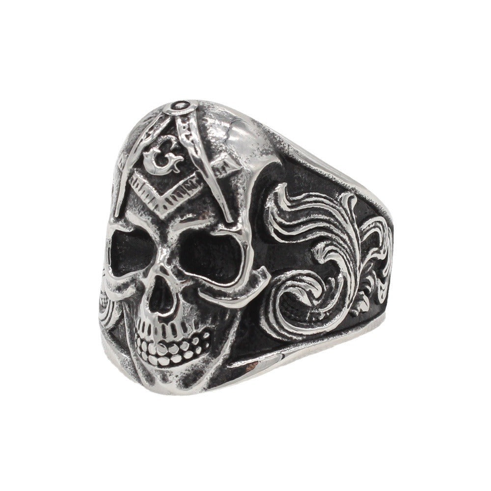 Personalized Retro Freemason Skull Ghost Head Men's Titanium Steel Ring - European American Style