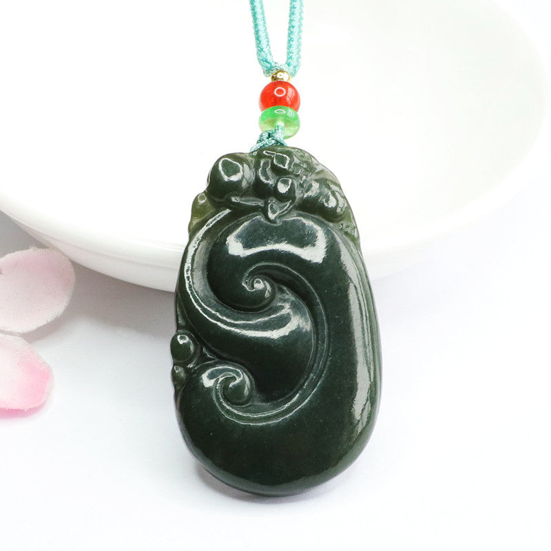 Elegant Hotan Blackish Green Ruyi Necklace Jewelry