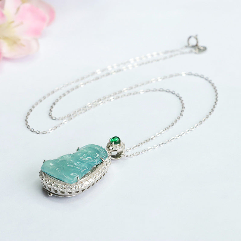 Baby Buddha Jade Necklace with Zircon Accents