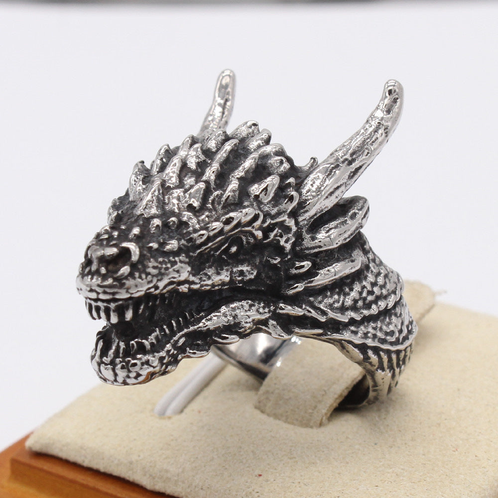 Kylin Dragon Head Titanium Steel Ring for Men