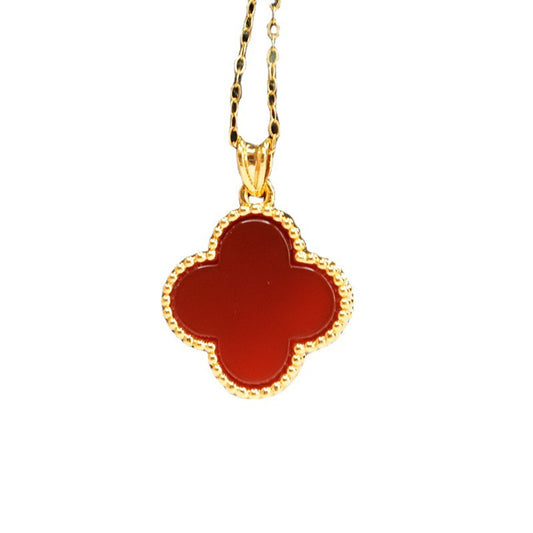 Red Agate Clover Pendant with Golden Edge