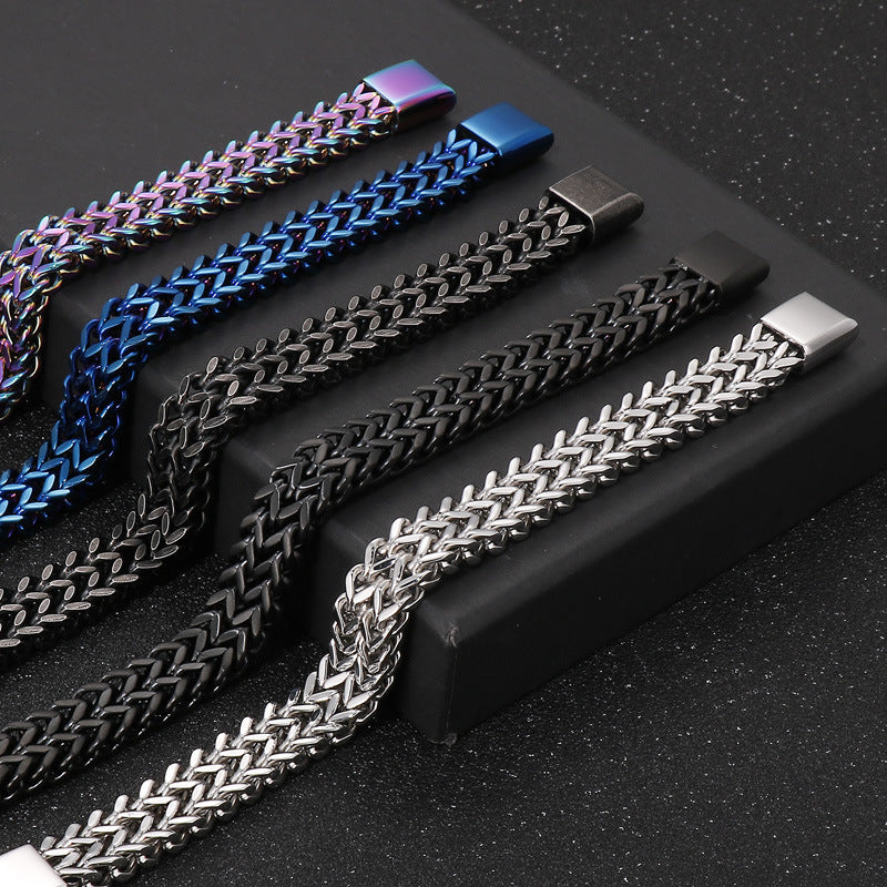 Personalized Double-Row Titanium Steel Men's Bracelet with Woven Design