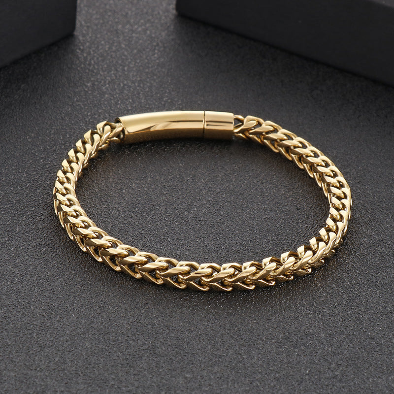 Korean Titanium Steel Men's Simple Bracelet - Retro Hip-Hop Trend Jewelry for Boys, Wholesale Stainless Steel Accessory