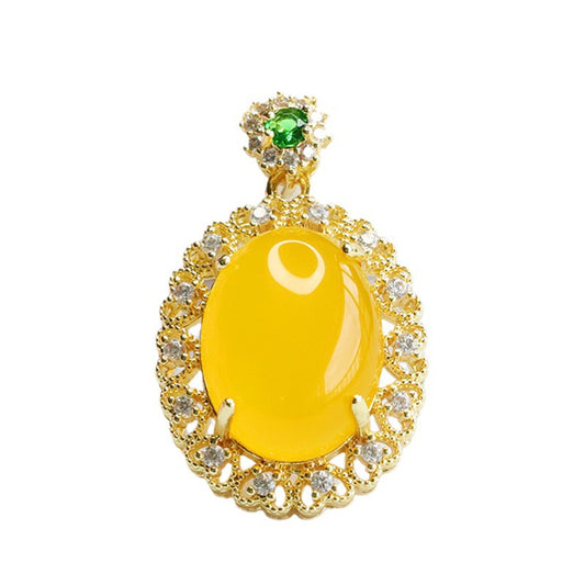 Pigeon Egg Yellow Agate Chalcedony Hollow Love Zircon Pendant