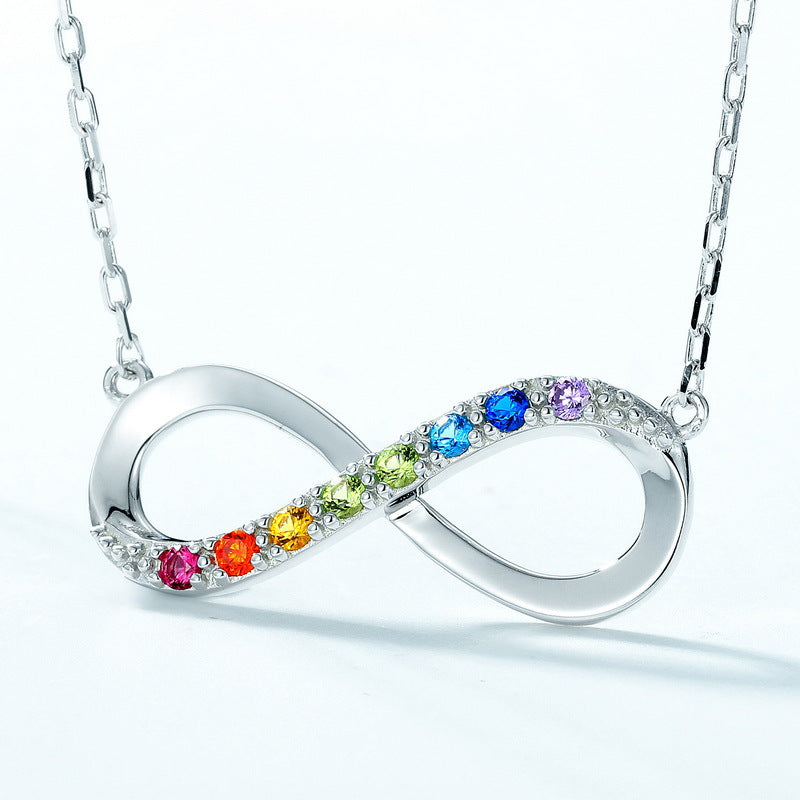 Infinite Symbol Pendant Rainbow Zircon Silver Necklace