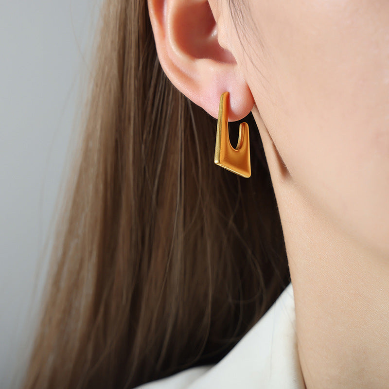 Exaggerated Geometric Gold-Plated Earrings with French Flair