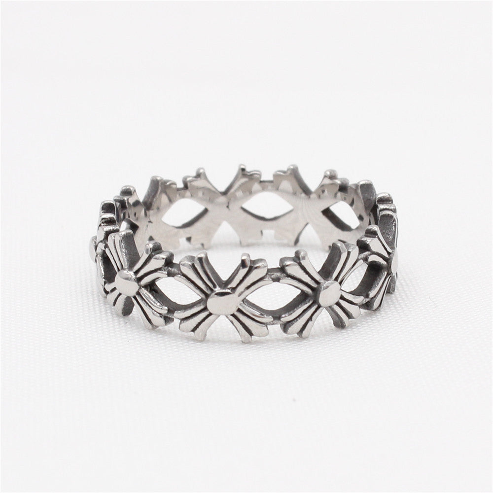 Simple Hollow Croix Cross Titanium Steel Ring for Men