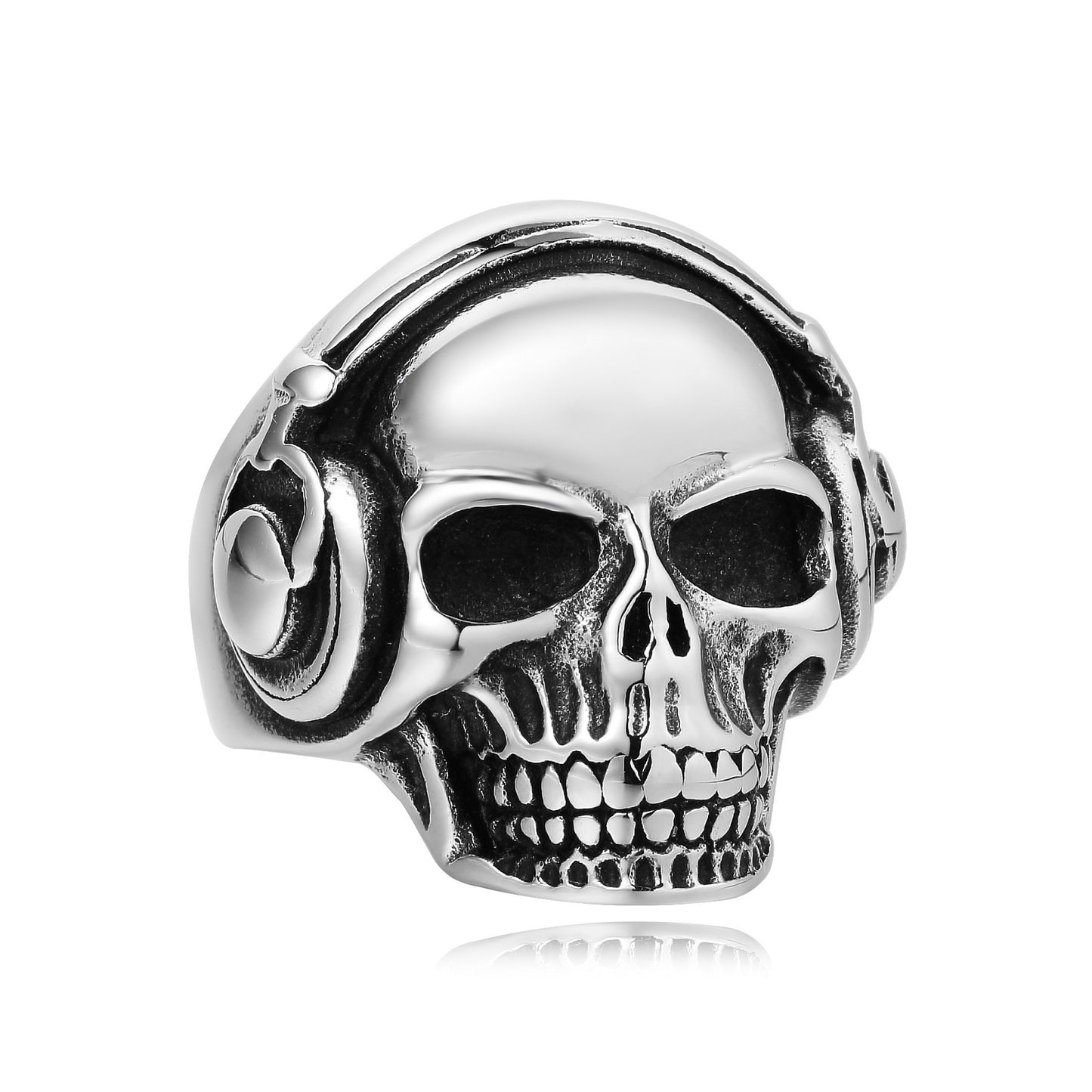 Halloween Music Earbuds Skull Titanium Steel Ring for Men