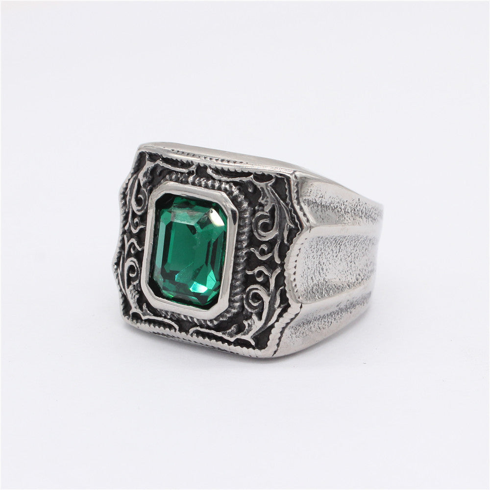 Palace Style Rectangle Zircon Titanium Steel Ring for Men