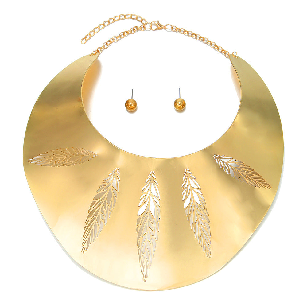 Feather Cut-out Metal Necklace with Africa Choker by Planderful Collection