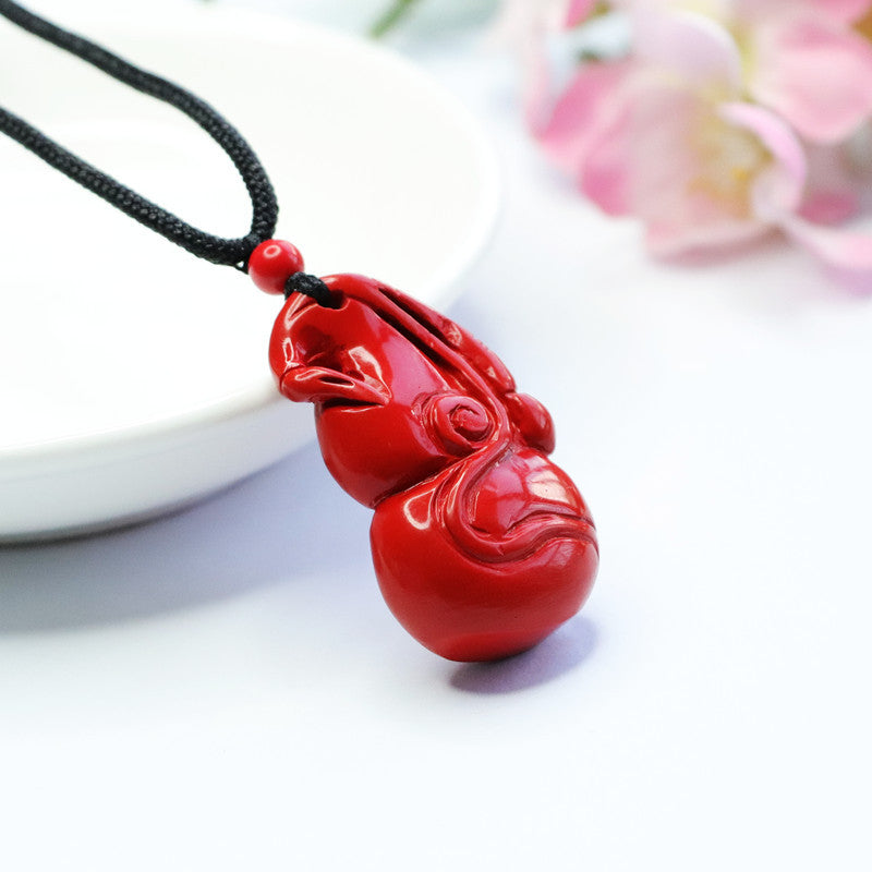 Three-dimensional Gourd Cinnabar Sterling Silver Pendant