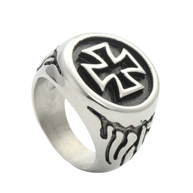 Titanium Steel Cross Ring for Men - Retro Punk Style Jewelry from Europe and America