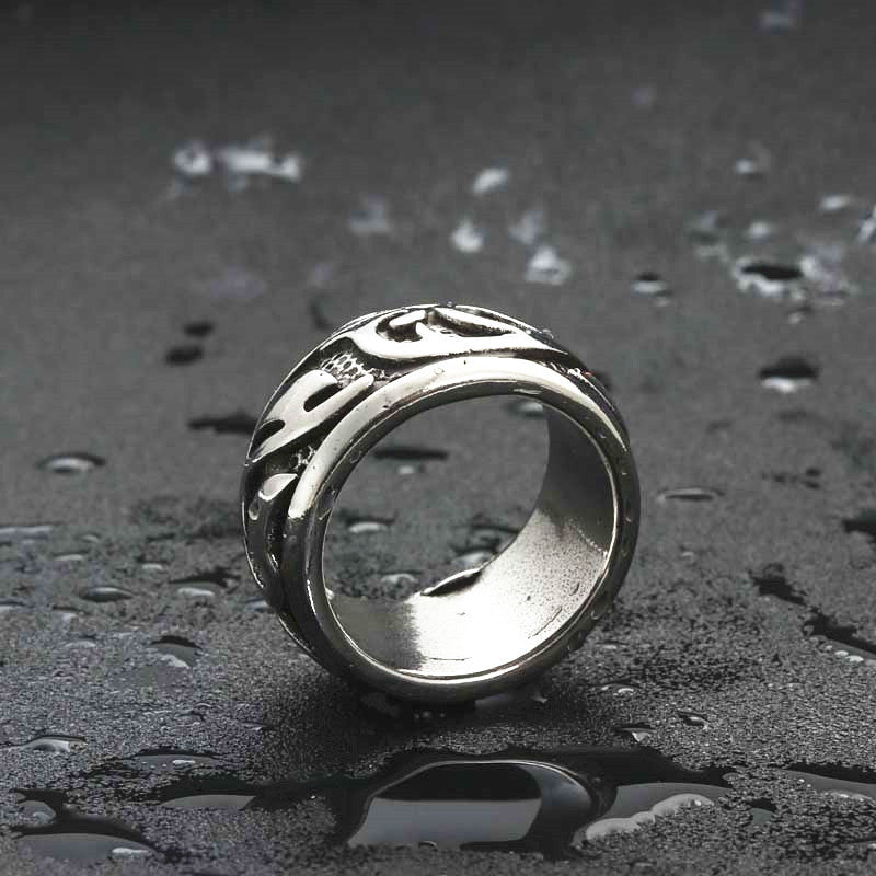 Titanium Steel Flame Totem Ring - Retro Punk Jewelry for Men